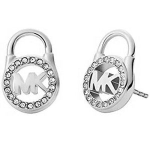 MICHAEL KORS Silver Tone Pave Padlock Stud Earrings